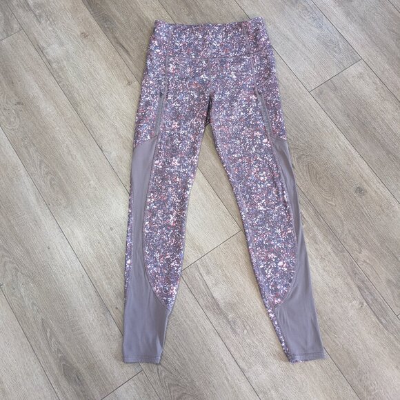 Athleta Rainier Printed Mesh Tight Sandstone Smoke Almond High Waist size S - Picture 2 of 13